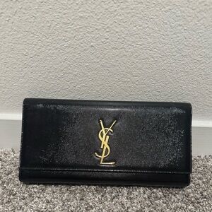 Yves Saint Laurent Black Leather Wristlet Clutch